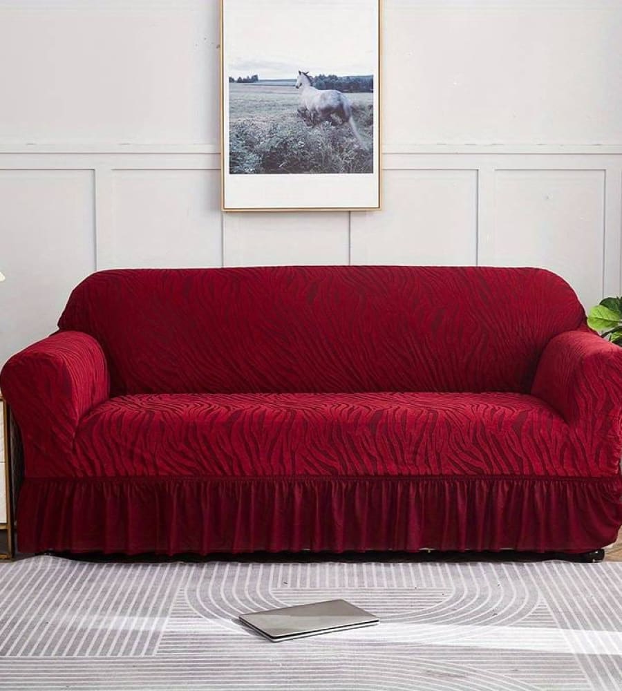 Zebra Style Velvet Sofa Cover﹙ Maroon ﹚ Quilts & Comforters